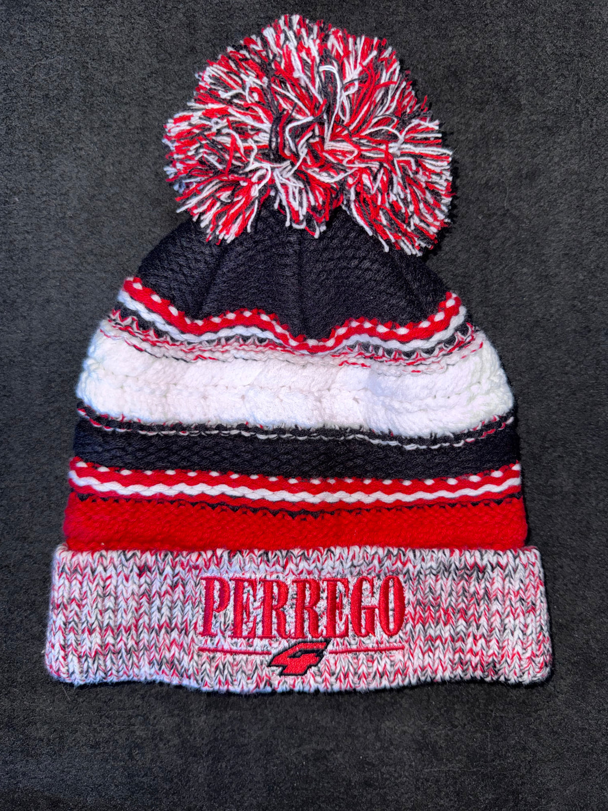 Perrego Pom Beanie - True Red/ Black/ White